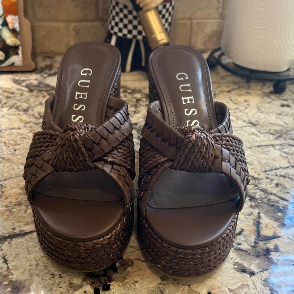 Guess Dark Brown Woven wedge
